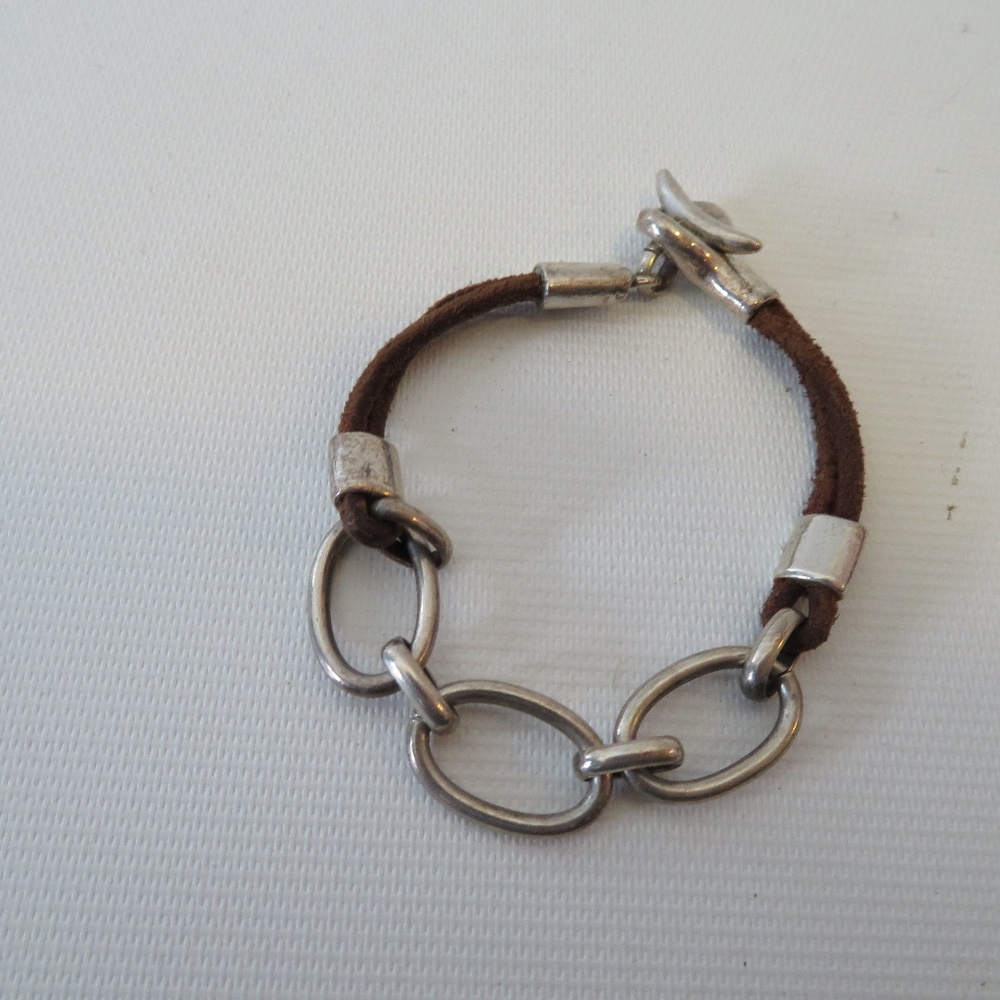 UBU BROWN LEATHER CORD SILVER PLATED BRACELET